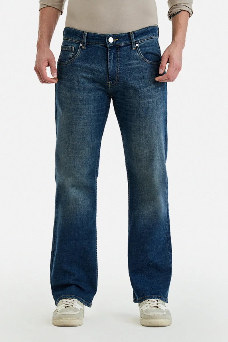 SNITCH Blue Bootcut Stretch Washed Jeans for Men | Best Price UAE